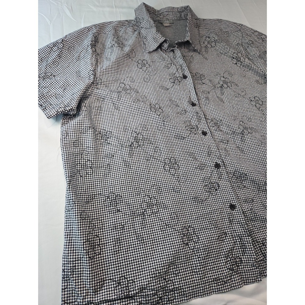 Plus Size 3X Black White Gingham Floral Embroidered Top Cottagecore Grandmacore